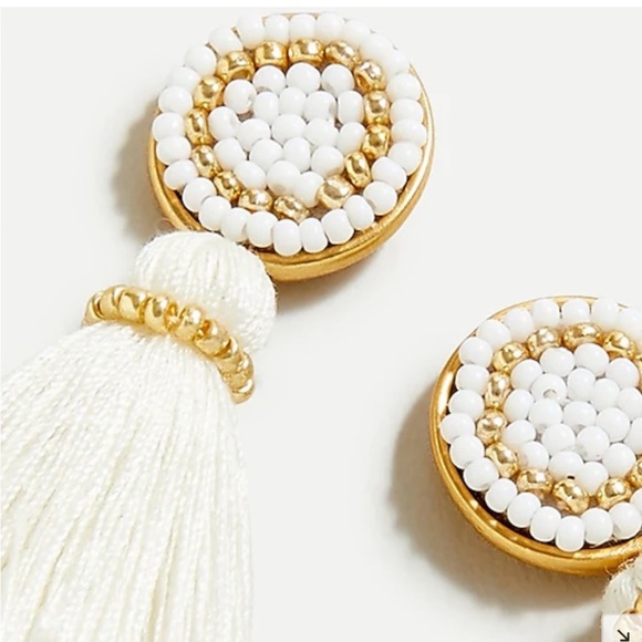 EUC J.Crew Beaded Tassel Stud Earrings in white and gold - Picture 2 of 4